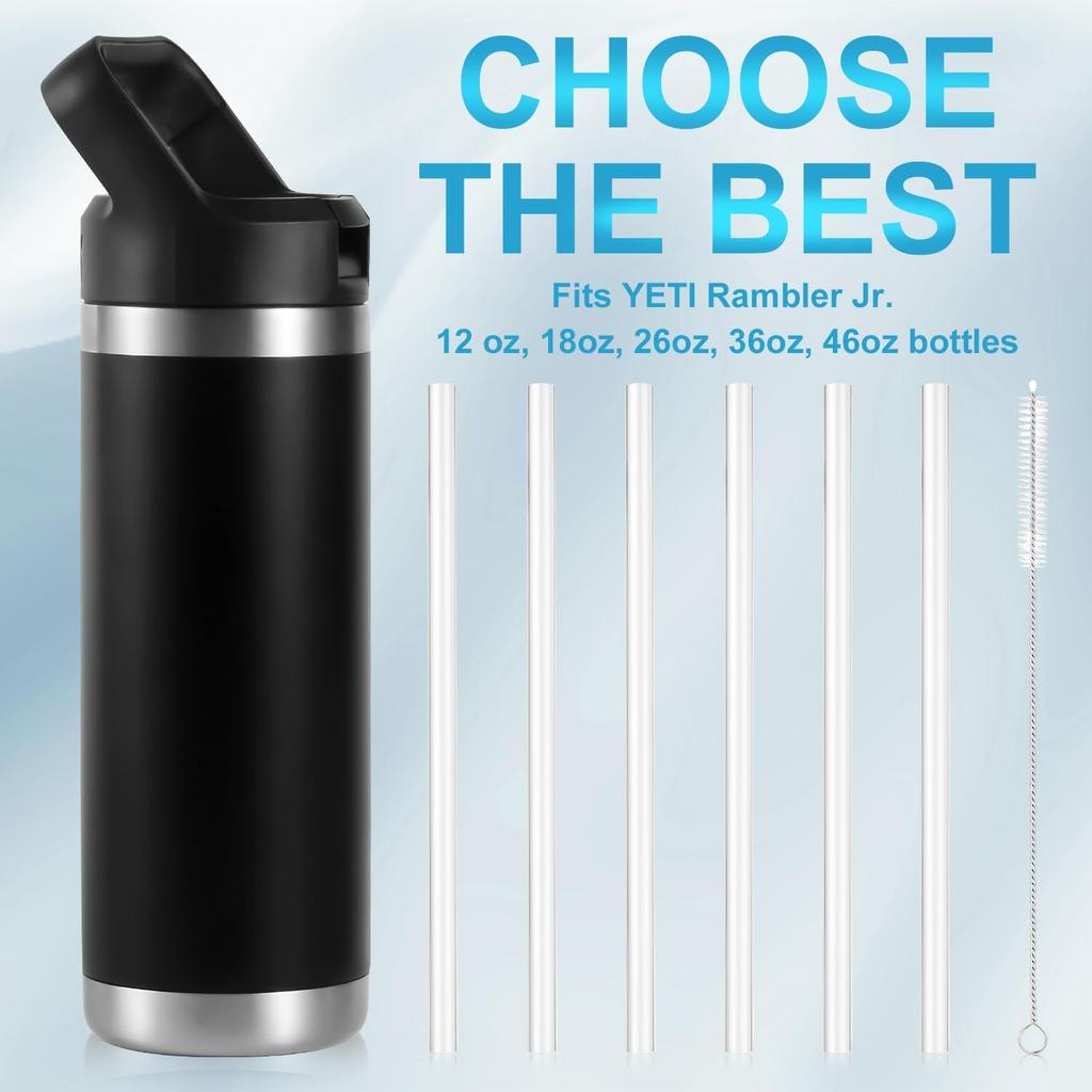 Straws Set for Yeti Rambler Bottle, Including 6pcs Replacement Straws and 1pc Cleaning Brush, 8.39 inch Length Cuttable Drinking Straws Reble