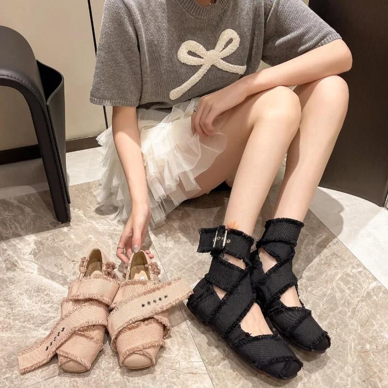 Fashion Cross Strap Ballet Flats Autumn Ladies Elegant Round Toe Ankle Strap Ballet Flats Ladies Design Leg Lace Up Shoes Womens Shoes