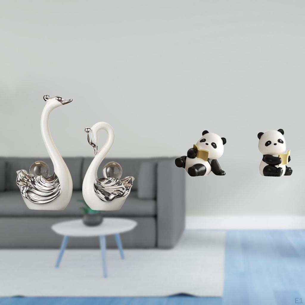Porcelain Swan And Panda Figurine Collection Elegant Animal Statues Decorative Bookends Ornaments