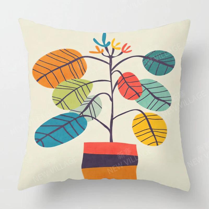 Home Decor Colorful Plants & Cute Polar Bear Cushions Pattern Cushion Cover Suitable For Sofa Bedroom Car Pillow Cover