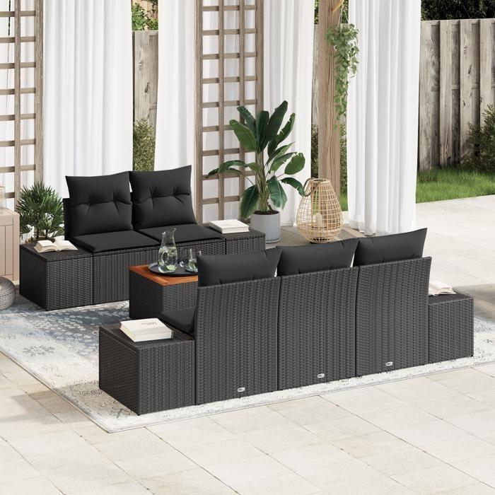 VidaXL Ensemble de 6 Canapés de Jardin avec Coussins Noirs en Rattan Poly Acacia 3347898