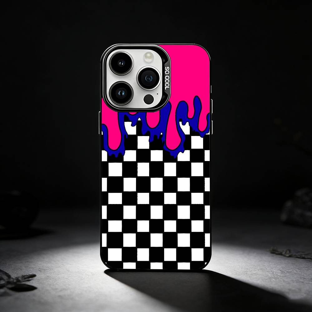 checkerboard chess board Phone Case For iPhone 17,16,15,14,13,12,11 Plus,Pro Max,XS,Colored silver phone case