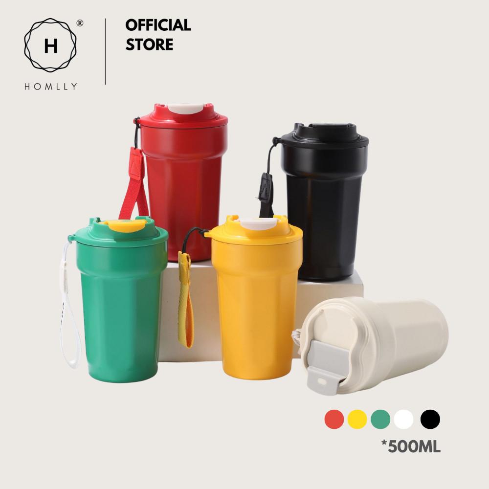 Homlly Dolii Insulated Vacuum Stainless Steel Thermal Travel Coffee Mug with Leakproof Lid (500ml) 2PCS