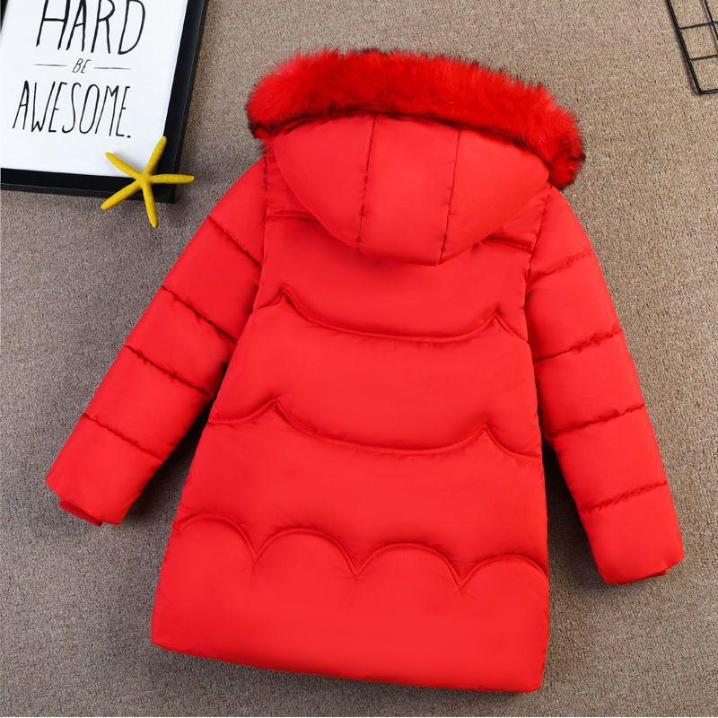 Girls' Winter Clothes Cotton Jacket with Thick Collar Down Cotton Jacket Long Length