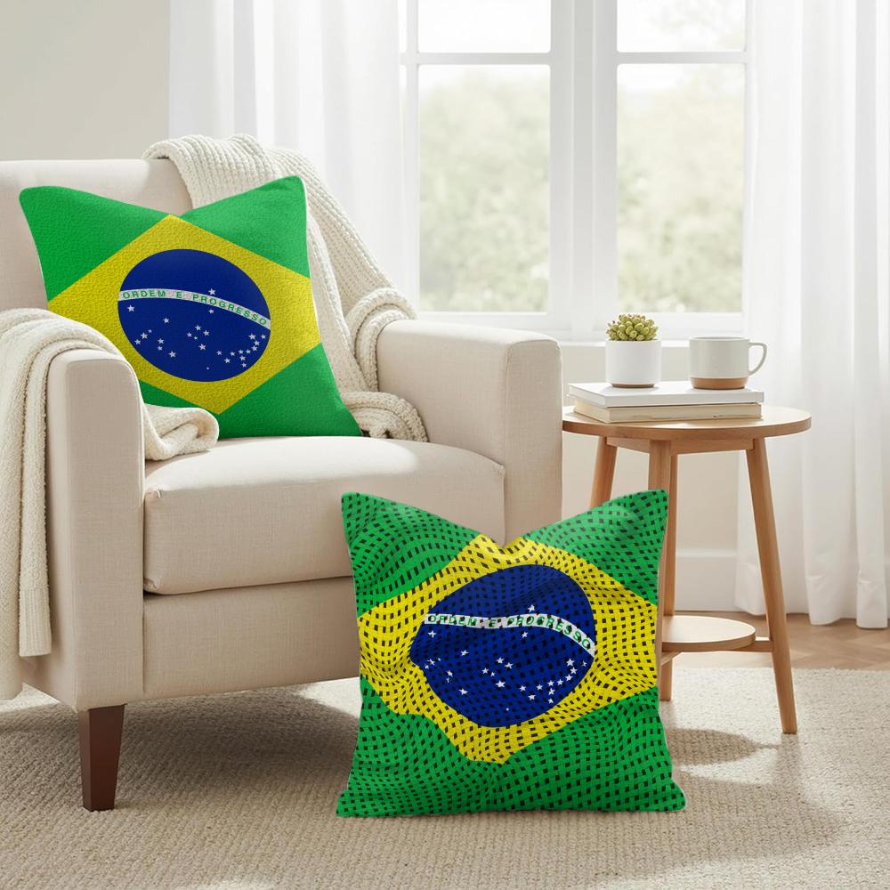 BBrazil Flag Cushion Cover Natural Linen Organic Fabric DoubleSided Printing Couch Pillow Covers Home Decor