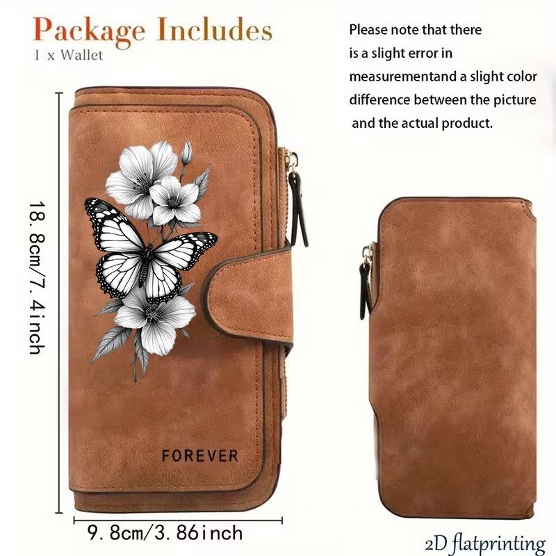 Butterfly Women's Long Wallet 3-Fold Card Holder Multi-Card Slots Printed Zipper Coin Purse Cash ID Credit Card Organizer Gift Wallet for Women Girls