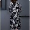 Women's Plus Size Dress Gold Velvet Floral Dress Loose Retro A-Line Dress Spring Autumn