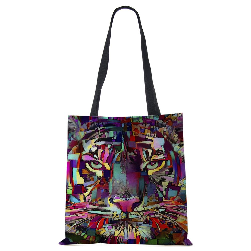 Spaudinys ant drobės nešiojamas ant peties krepšio leopardo pelėda, daugkartinio naudojimo laisvalaikio pirkėjo rankinė 2022 m. Moterų kelionių mokyklos sulankstomi paplūdimio krepšiai