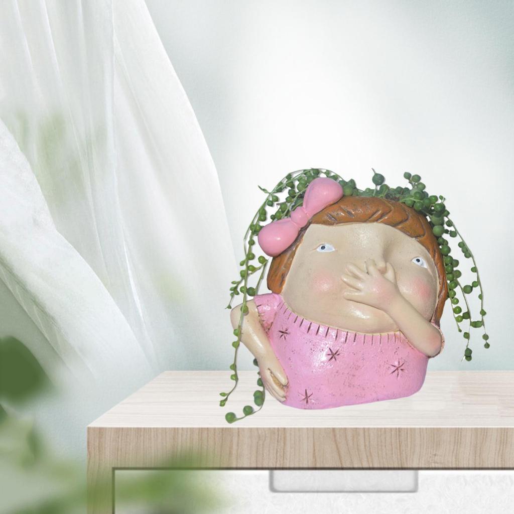 Lovely Resin Cactus Face Flower Pot Head Planter Pot with Drainage Hole