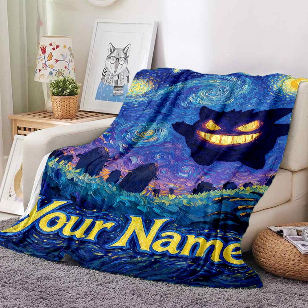 Custom 1Pc Starry Night Shadow Ghost Fleece Flannel Blanket Soft Warm Cozy Office Throw For Bedroom Couch Travel Birthday Xmas Gift