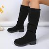 Fashion Women Ankle Boots Winter Fashion Slip On Square Heel Shoes for Women Outdoor Knee High Boots Pleated Comfortable Boots Women