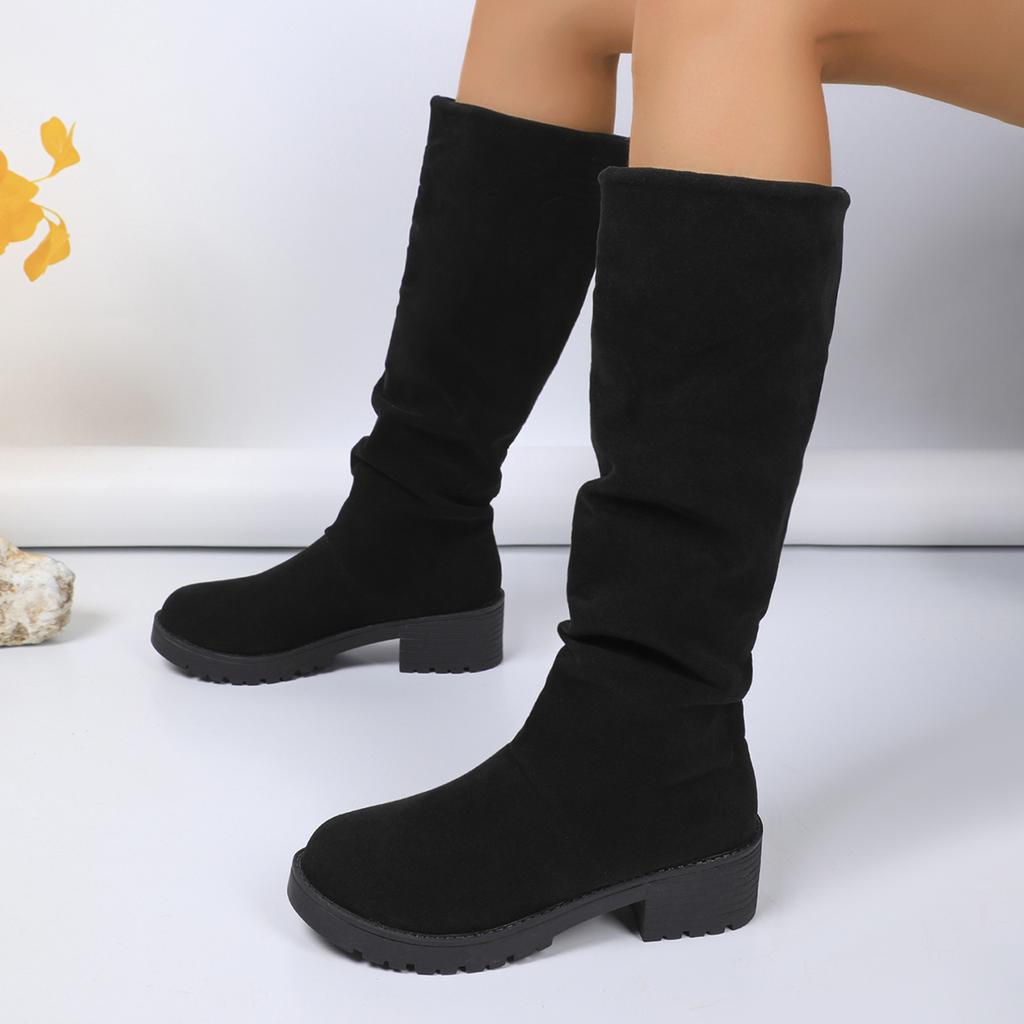 Fashion Women Ankle Boots Winter Fashion Slip On Square Heel Shoes for Women Outdoor Knee High Boots Pleated Comfortable Boots Women