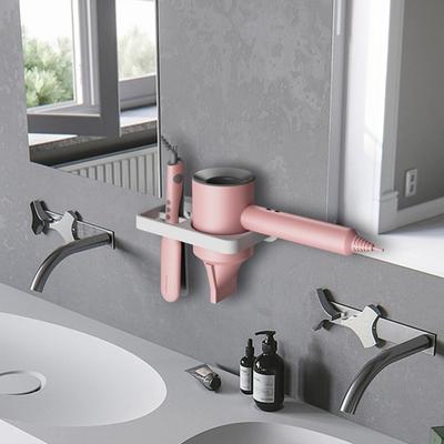 2 In 1 Wall Mounted Hair Dryer Holder Easy Installation Strong Load Capacity Hair Dryer Rack Bathroom Supplies