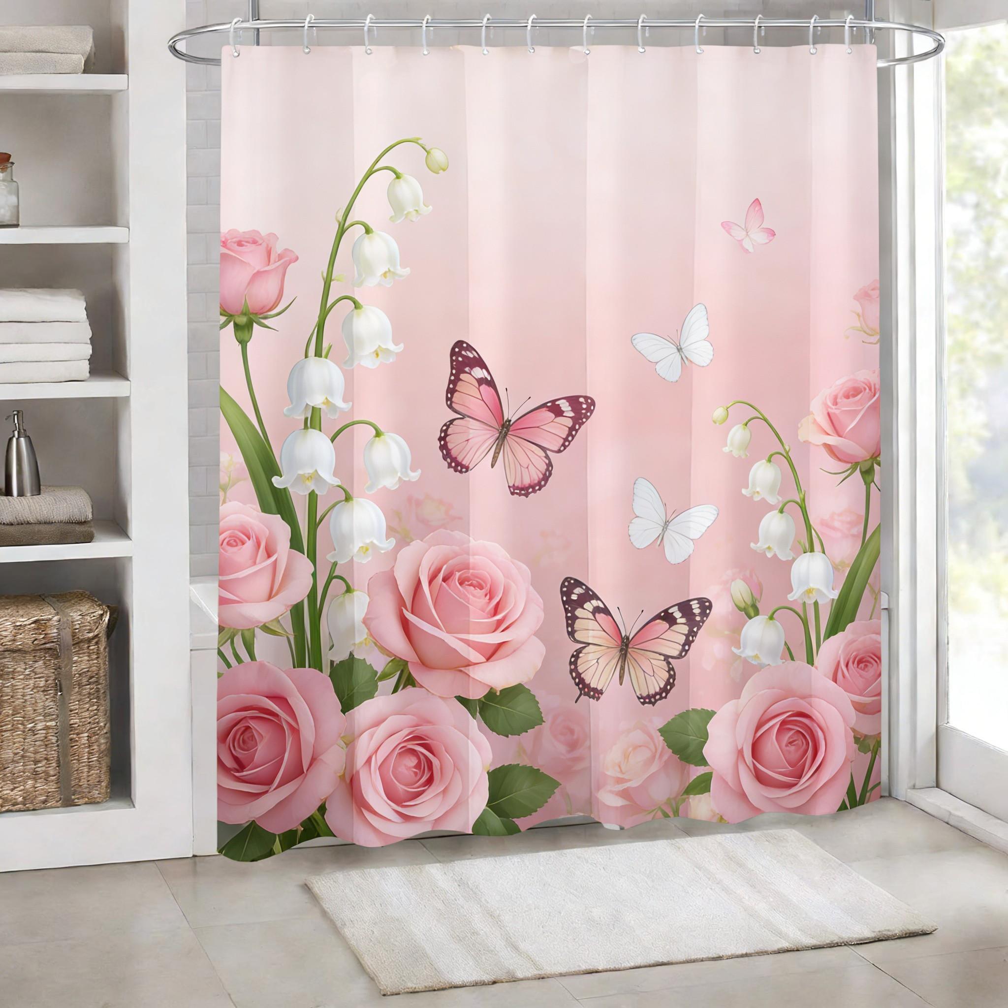 

Lavender & Butterfly Print Waterproof Shower Curtain For Bathroom Decor W60H190(CM)-1 Pcs