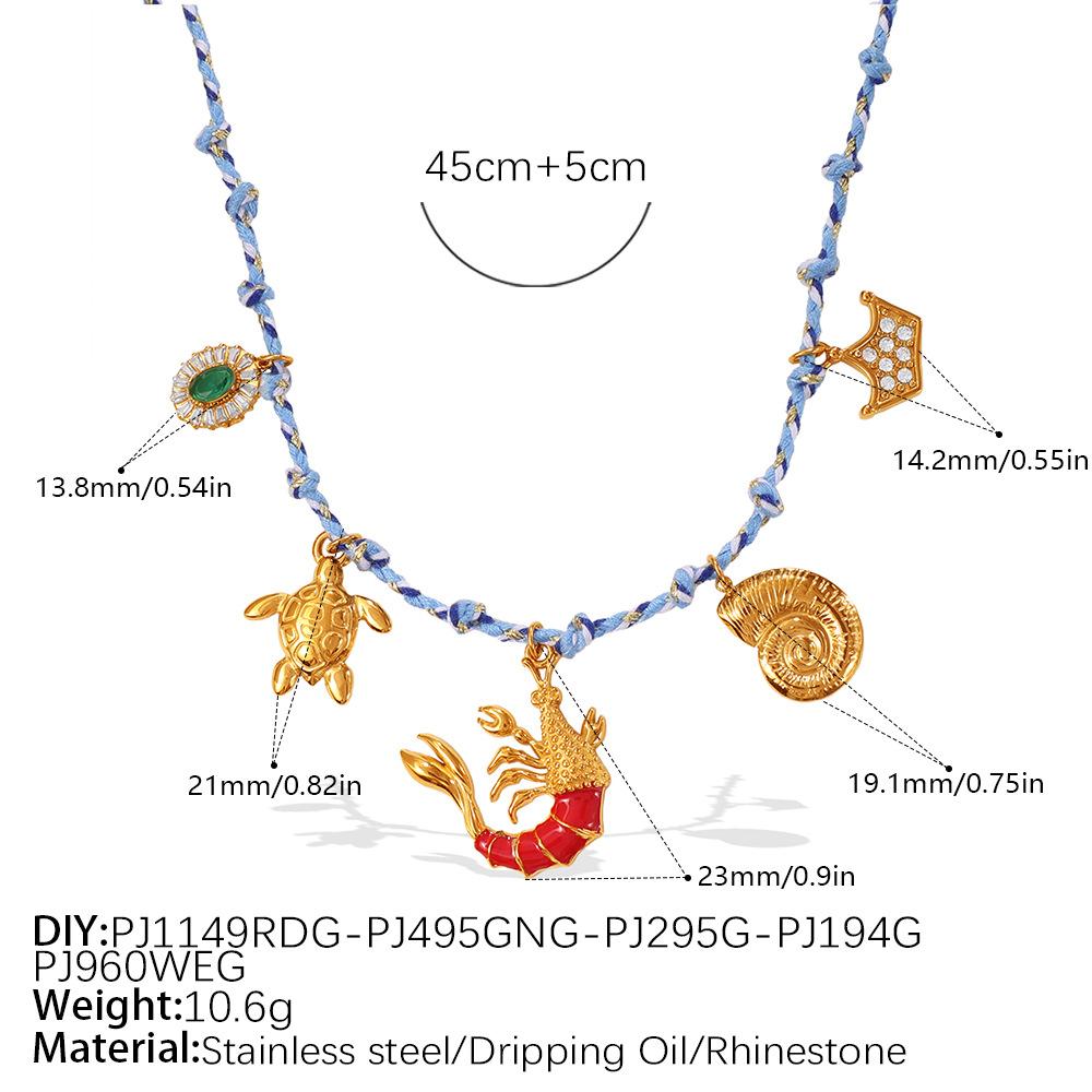 Blue rope woven ocean pendant niche starfish dolphin turtle multi-pendant necklace bracelet set