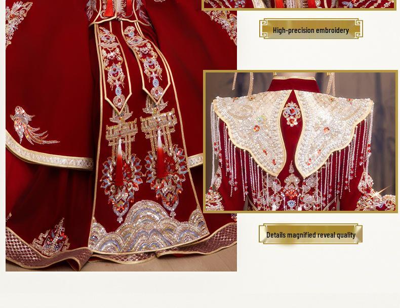 2025 Plus Size Xiuhe Dress with Phoenix Crown & Xiapei - Chinese Wedding Toasting Gown