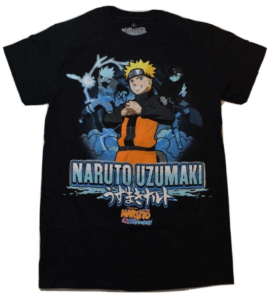 Naruto Shippuden Mens Naruto Uzumaki Kanji Graphic Black Shirt New Large 2XL