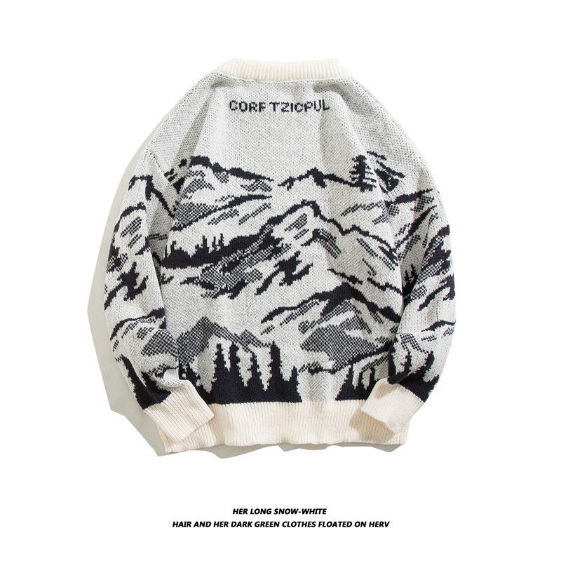 Męski Retro Dzianinowy Sweter w Stylu Harajuku - Luźny Pulower na Wiosnę i Jesień