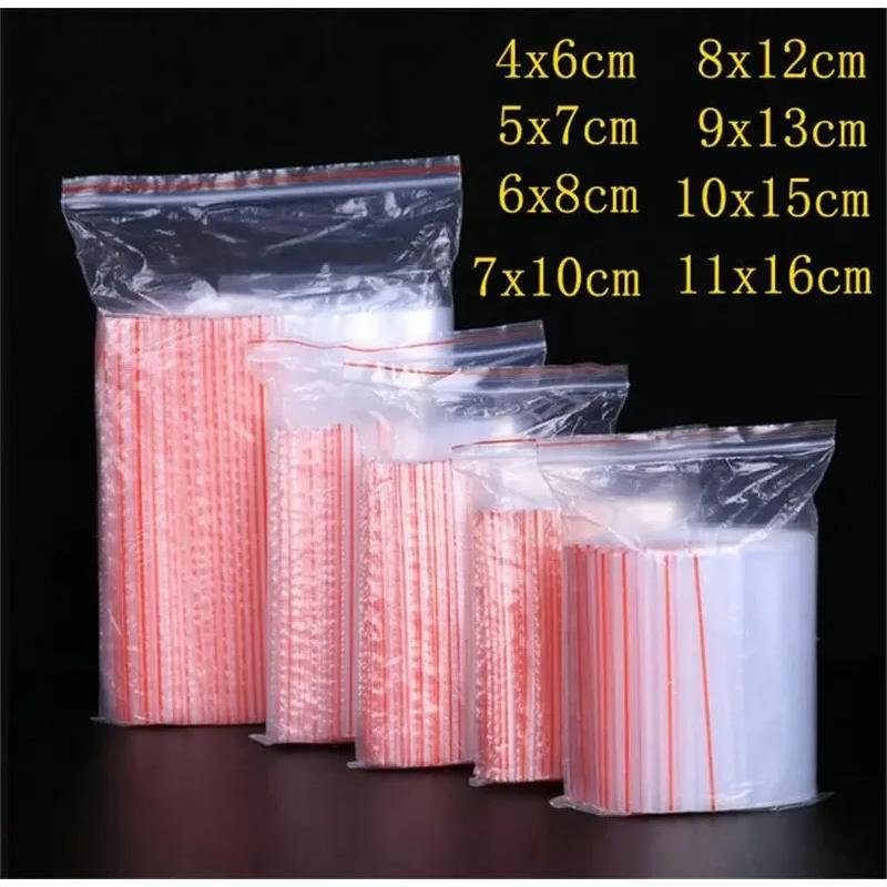 100/200/300PcsThicken Zipper Sealed Bags Clear Plastic Storage Bag for Food Packing Reclosable Zippers Sealing Pouch Wholesale