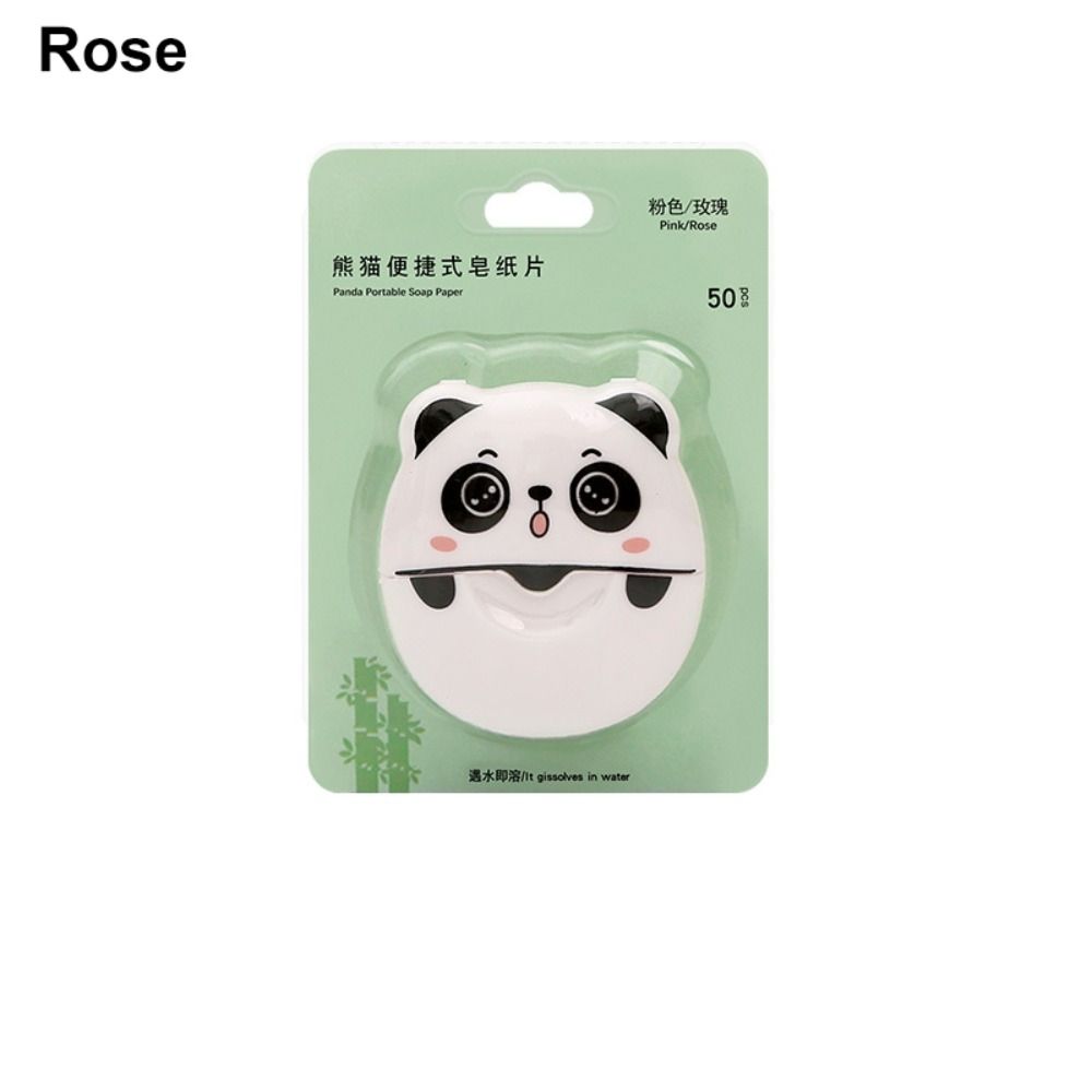 50pcs/box Fragrant Panda Soap Flakes Portable Box-packed Soap Sheets Disposable Mini Soap Tablet for Traveling Camping Hiking Rose