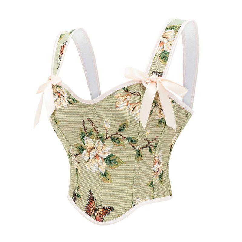 European and American Cross-Border Women's Clothing 2024 New Style Bowknot Top Jacquard Zipper Waist-Cinching Tank Top Small Camisole