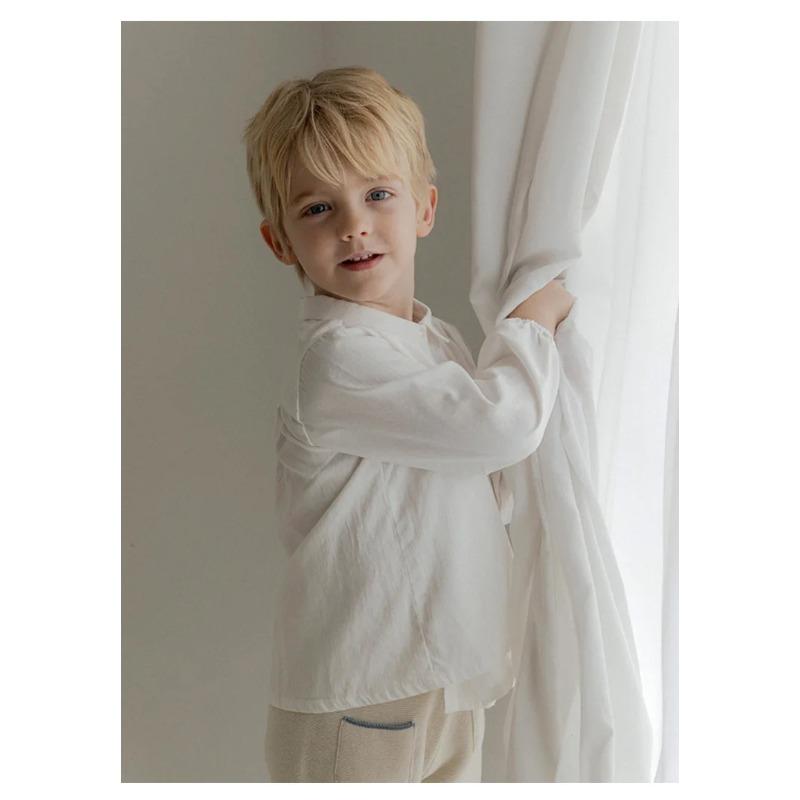 Boy's Buttons White Shirt Autumn Children Casual Lapel Collar Long-Sleeved Shirts Cardigan Girls Blouse