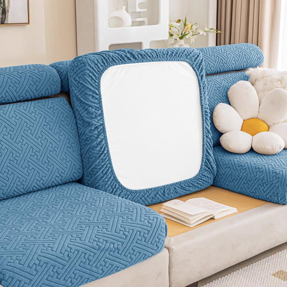 

Jacquard Seat Covers For Sofa Living Room Solid Colors Elastic Sofa Slipcovers Easy Fit Couch Covers Washable Removable Home Pillowcase-1pc синий