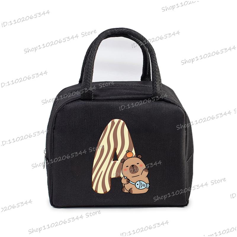 Lustige Cartoon-Capybara-Alphabet A-Z Tragbare Lunchtasche Damen Multifunktionale Isoliertasche Outdoor Kinder Bento Lunchtaschen