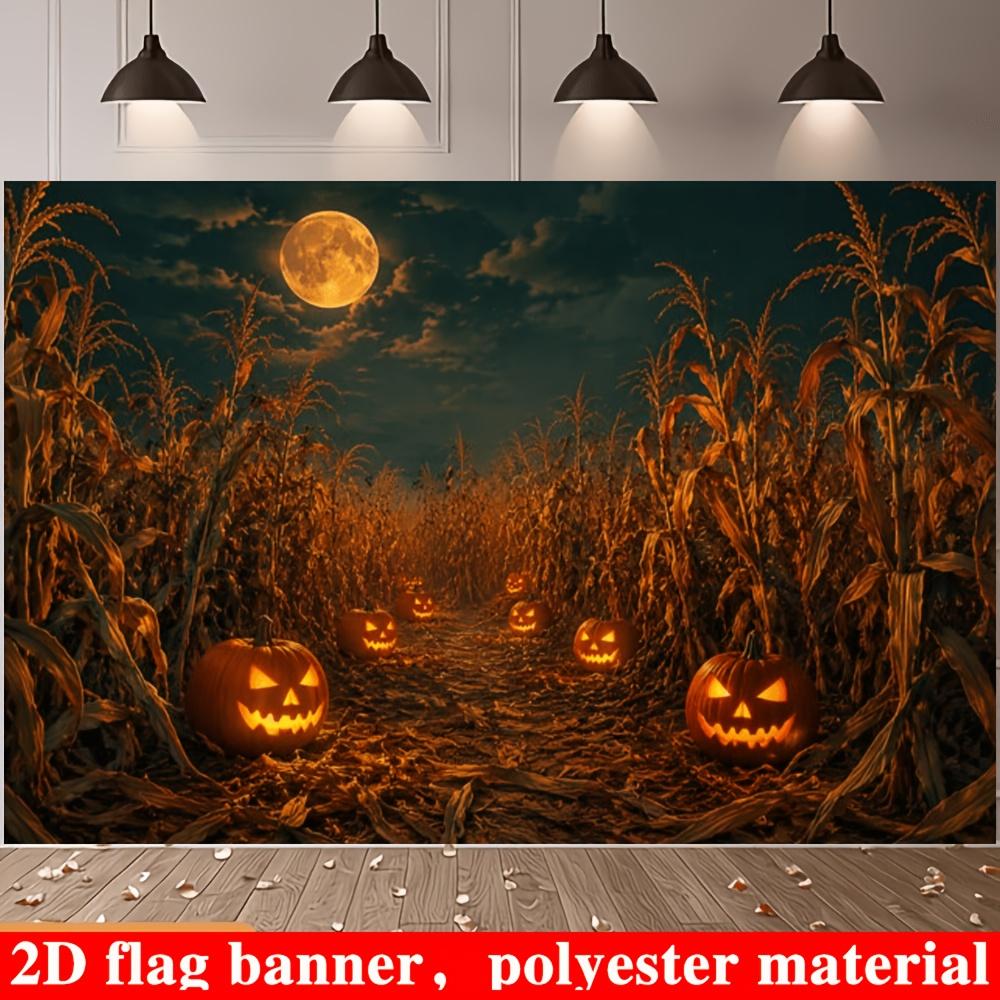 Halloween Lights Pumpkin Backdrop Banner Spooky Theme Party Backdrop Decor