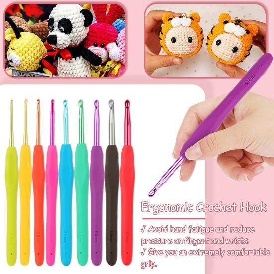 DIY Lace Blanket Weaving Tools 59Pcs/Set Crochet Kit, Ergonomic Hooks Yarn Accessories Set Knitting Supplies for Beginners with Storage Bag, Complete