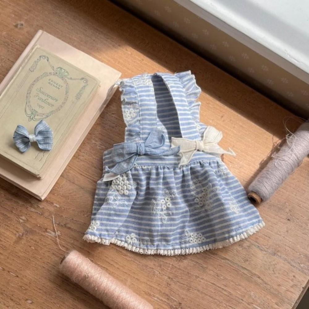 New Japanese-Style Small Dog Dress Bow Tie Striped Pattern Pet Dresses Lace Embroidery Flower Dog Clothes Spring Decor