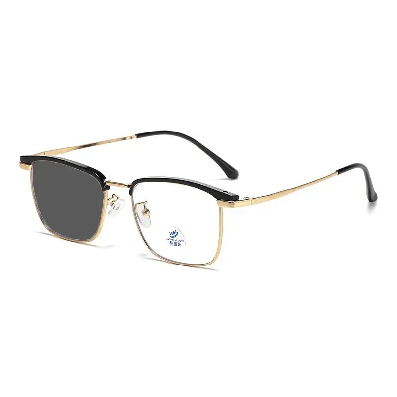 Unisex Advanced Business Metal Frame Photochromic Myopia Glasses Blue Light Blocking Near Sight Eyeglasses Diopter 0 To -4.0