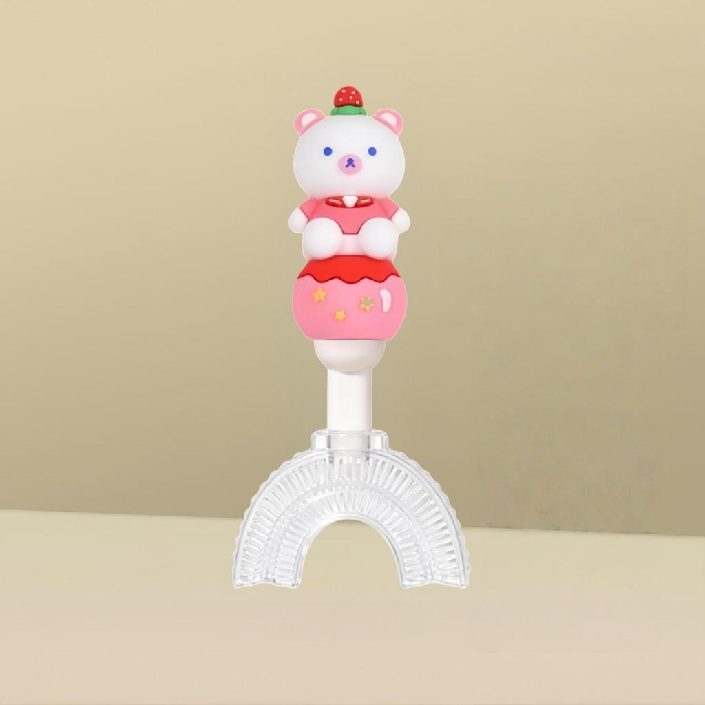 Children's U-Shaped Toothbrush with Soft Bristles, Silicone Brush Head, and Cartoon Handle for Ages 1-12.