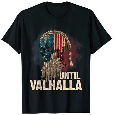 Until Valhalla Vintage Amerika Bayrağı Viking Savaşçıları Kurukafa Tişört. Premium Pamuk Kısa Kollu O Yaka Erkek Tişört Yeni S-3XL