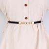 Women's Leather Decorative Buckle Pull-Through Waistband Belt for Skirts and Suits - Punch-Free Design.