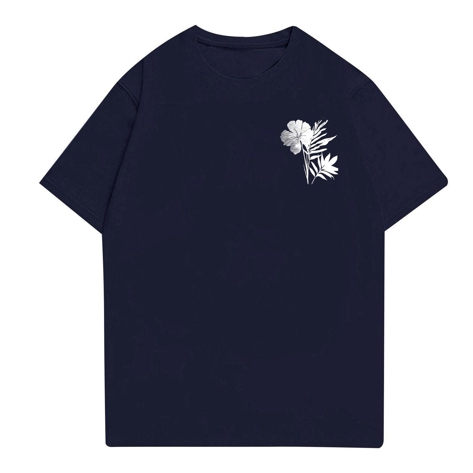 Мужская повседневная футболка свободного силуэта с принтом круглый вырез пуловер короткий рукав топ M тёмно-синий 1198₽