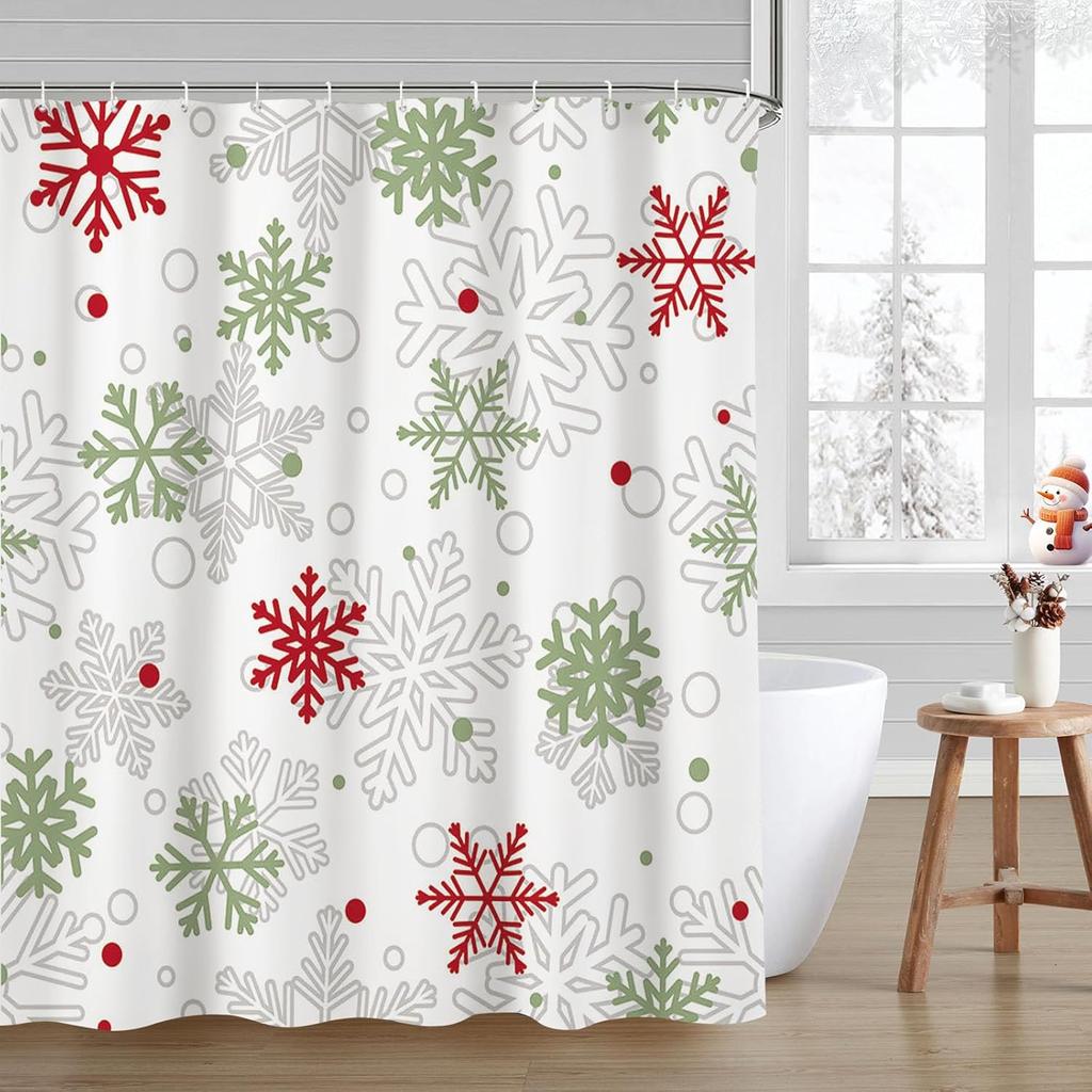 Winter Christmas Shower Curtain Bathroom Snowflake Bathroom Decoration Washable Durable Fabric Bathroom Curtain