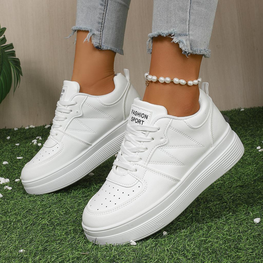 Autumn White Platform Sneakers Women's Leather Thick Sole Women Shoes Lace Up Comfortable Heightening Sports Ladies Casual Shoes