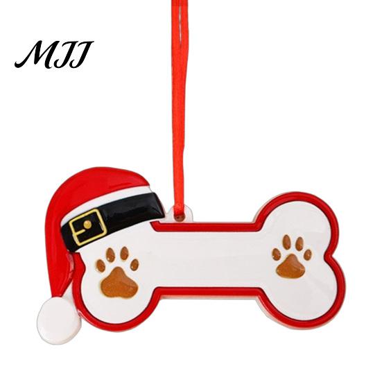 Small Gift for Pet Lovers Resin Christmas Ornament, Cute Cat Paw/Bone Shaped Xmas Tree Hanging Decoration Decorative Pendant Holiday with Santa