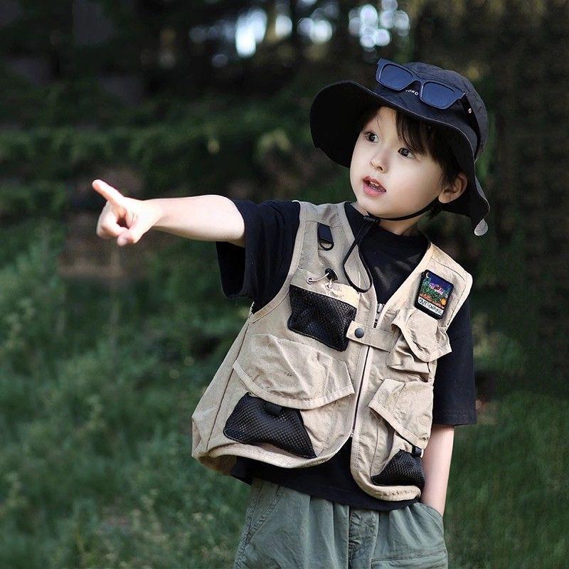 Gilet style Montagne pour Enfants - Vêtements de Travail d'Extérieur Garçons & Filles, Vert Militaire, Printemps/Automne 2025
