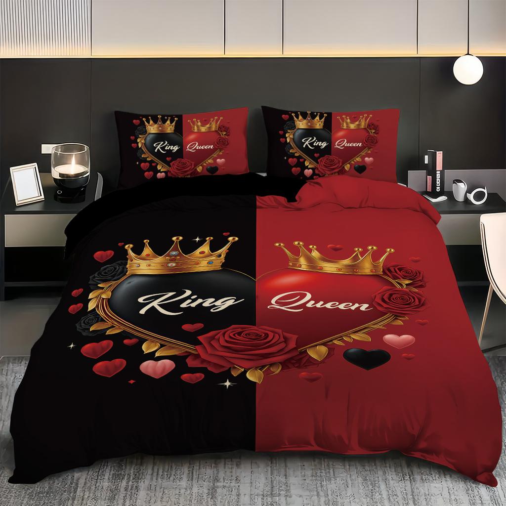 3pcs Love couple pattern printed bedding set, 1*quilt cover+2*pillowcase, suitable for couples and adults bedrooms