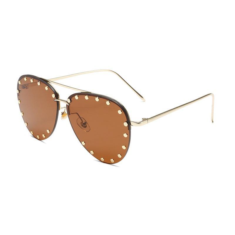 2026 New Toad-shaped Metal Sunglasses Large Frame Frameless Rice Nail Fashion Street Sunglasses