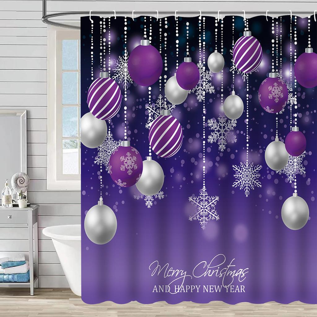 1/3/4pcs Navidad Merry Christmas 3D Printing Shower Curtain Polyester Waterproof Green Festival Accessories For Bathroom Decor