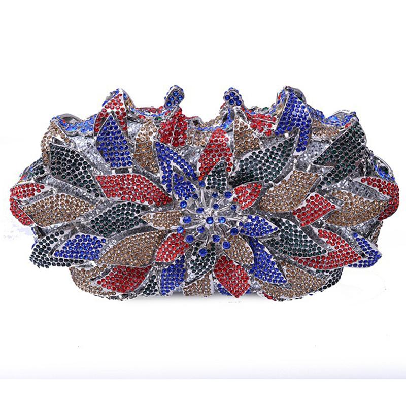 WHTUOHENG Gold/ White Clear Green Crystal Women Evening Clutch Diamond Party Purse Formal FlowerRhinestone Purses And Handbags