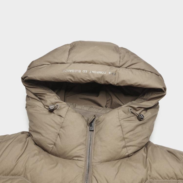 Fila White Series Logo Pattern Outdoor Casual Sports Zipper Hooded Warm Down Jacket Men Outerwear Chestnut-Brown F51M447901F-BN