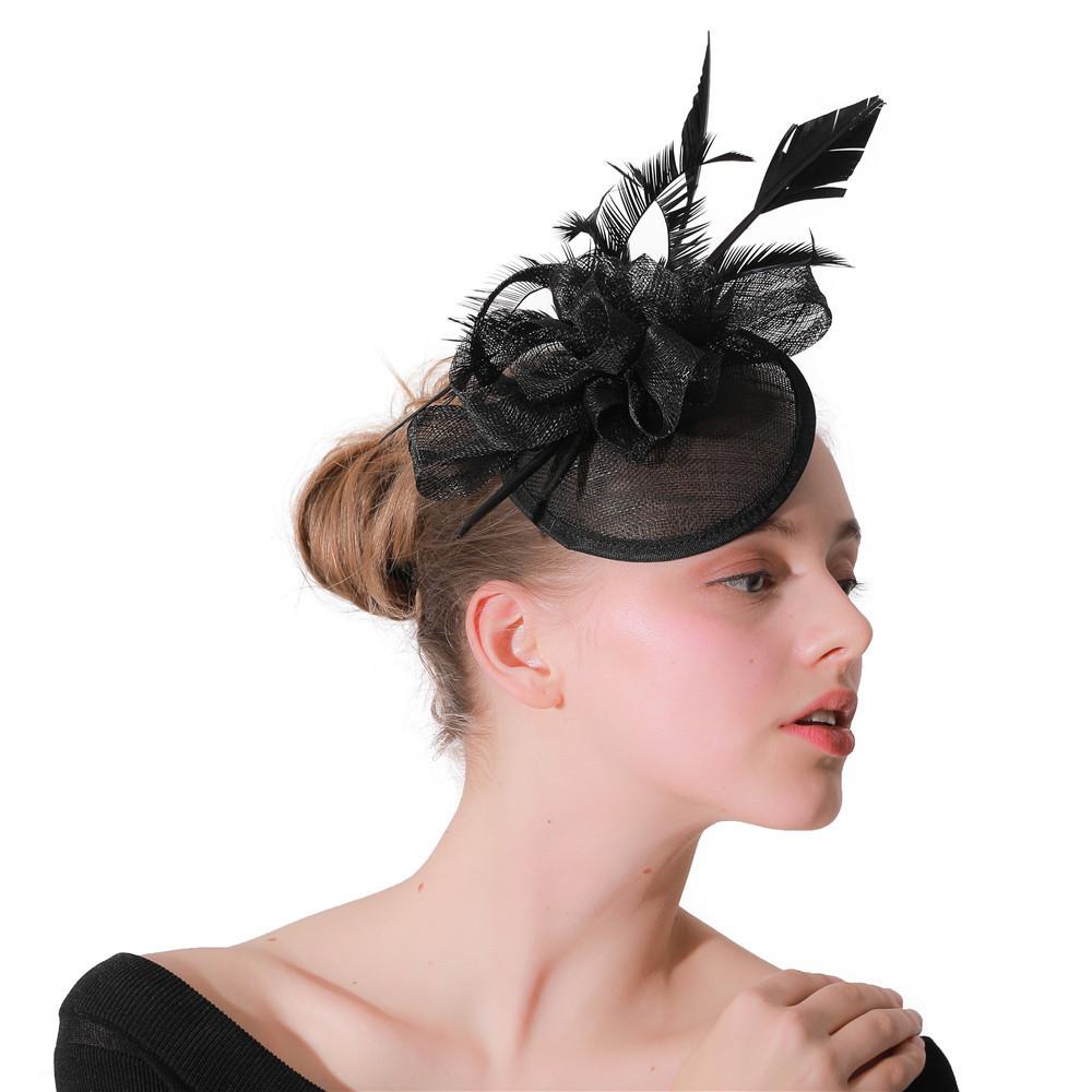 Popular Hemp Yarn Banquet Mesh Top Hat Bride Black Feather Hairpin European And American Halloween