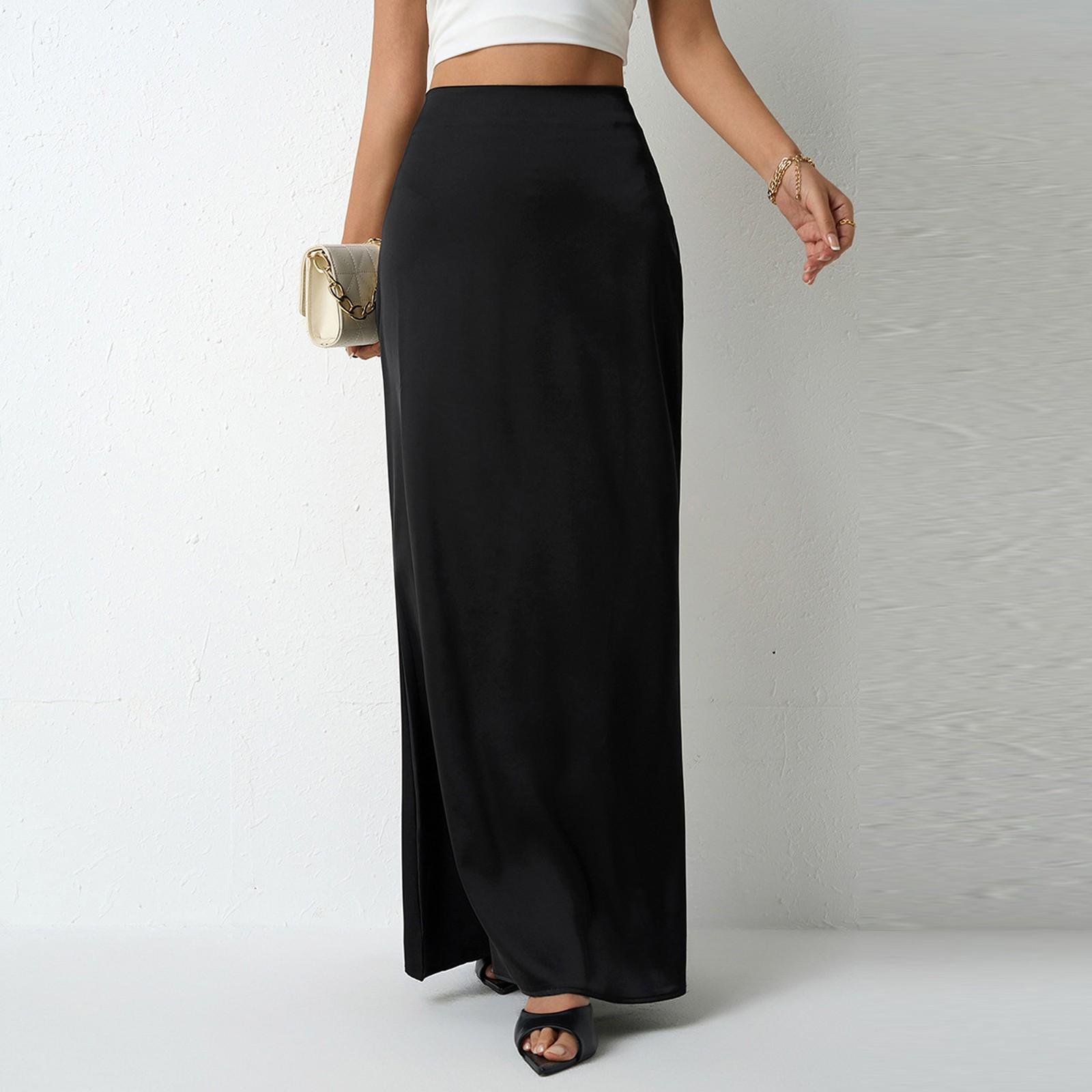 

Женская модная и повседневная французская элегантная драпированная атласная юбка XL чёрный