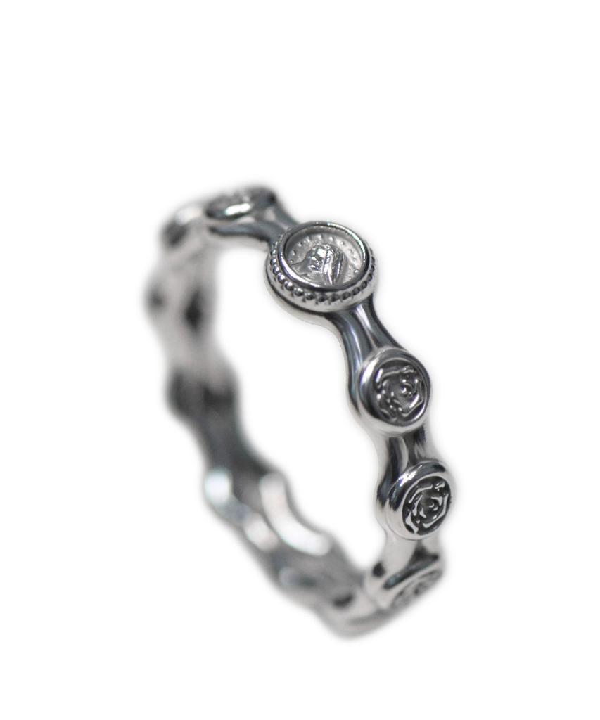 Vivus Virgin Mary Rose White Gold Silver Rosary Ring