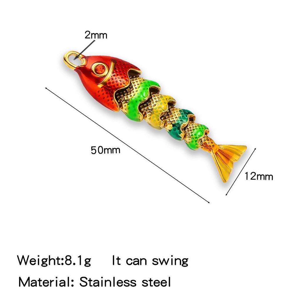 Luxury Enamel Koi Fish Pendant Necklace with Movable Stainless Steel Accents