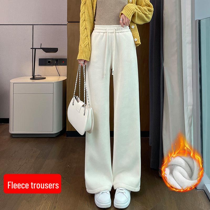 European Cotton Velvet Wide-Leg Pants for Women - Thickened, Loose Fit, Straight-Leg, Small Size, Casual, Perfect for Autumn and Winter